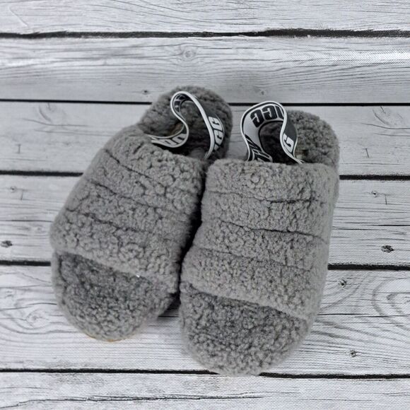 UGG Australia Fluff Yeah Women's Size 5 US Gray Slide Slingback Sandals - Picture 2 of 10